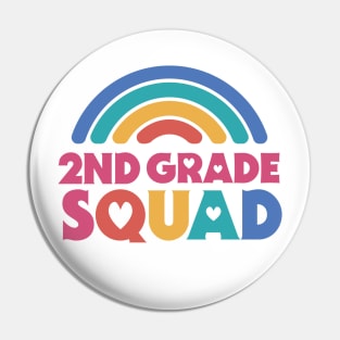 Cute School Teacher 2nd Grade Squad with Retro Rainbow and Hearts Pin