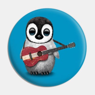 Baby Penguin Playing Latvian Flag Guitar Pin