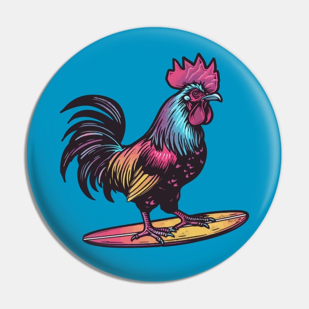Surfing Rooster Pin by VelvetRoom
