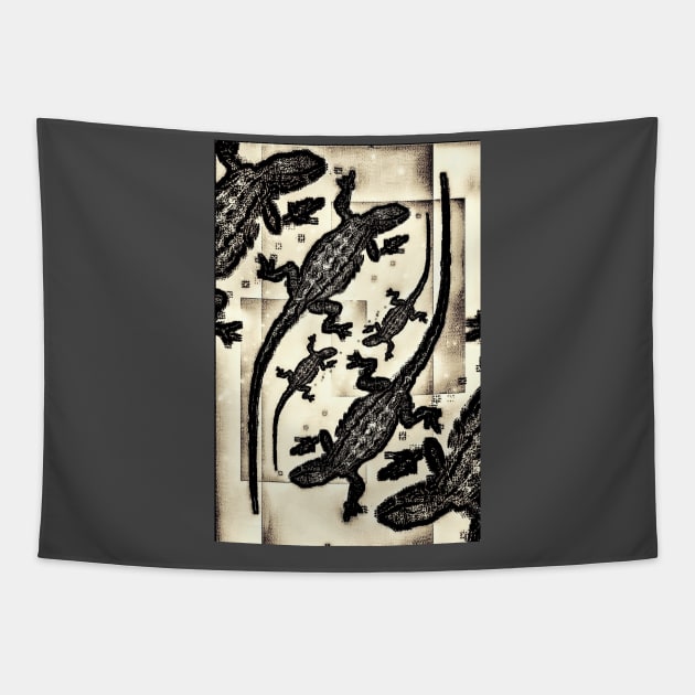 Sepia Lizards Tapestry by Borges