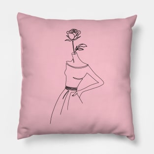 Beautiful Female Flower, Artistic Girl Design, Line Art Pillow