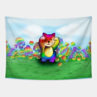 Cute rainbow lucky cat Tapestry