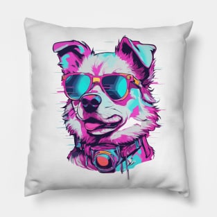 Neon Punk Style Cute Dog Art Pillow