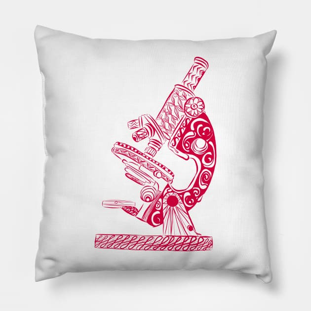 Scientific Microscope Line Drawing (Beetle Crimson) Pillow by littlecurlew