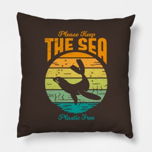 Please Keep the Sea Plastic Free - Retro Seal Pillow