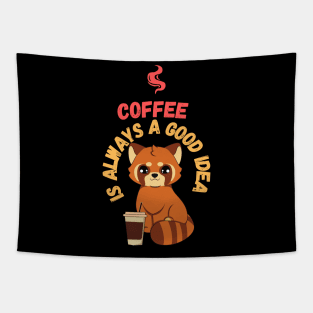 Red Panda Baby Bear Loves Coffee Tapestry