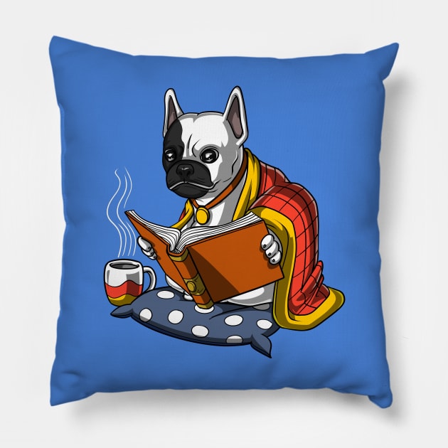 French Bulldog Reading Book Pillow by underheaven