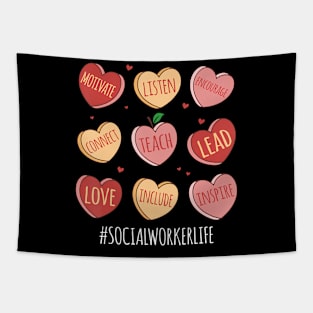 Retro Hearts School Social Worker Life Funny Valentines Day Tapestry