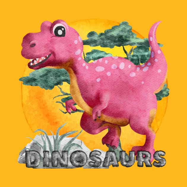 Pink Watercolor Dinosaur by The Lucid Frog
