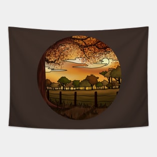 Autumn Field Scene with Warm Orange Colours Tapestry