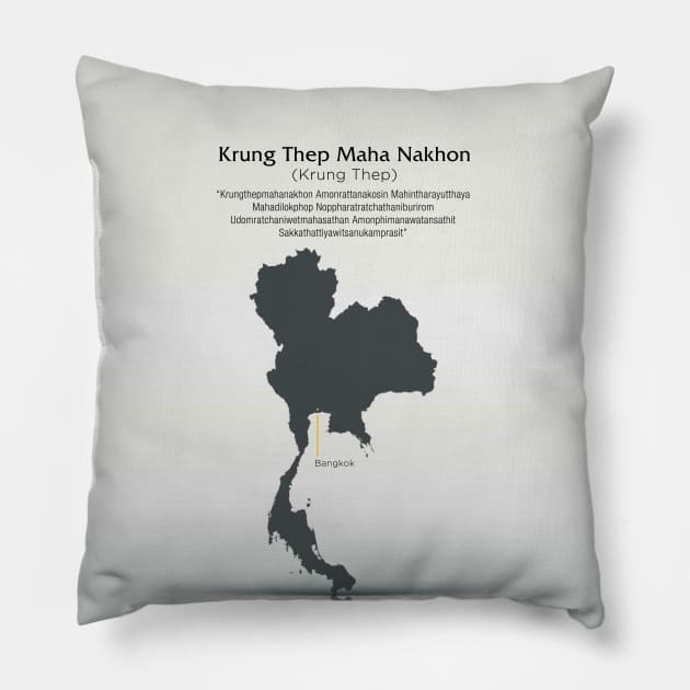 Bangkok Thailand: Longest City Name (ceremonial); "Krung Thep Maha Nakhon" on a Dark Background Pillow by Puff Sumo