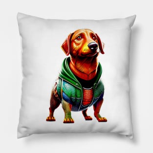 The Aqua-Hound: Dachshund in Bold Superhero Costume Tee Pillow