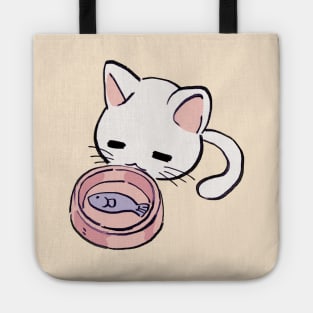 I draw lucky star white cat eating fish Tote