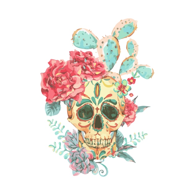 vintage skull roses cactus by Spring Moon