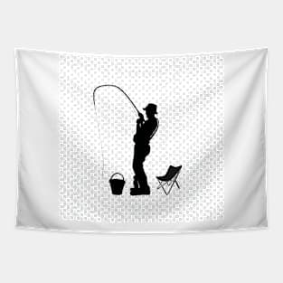 silhouette of an angler in action Tapestry