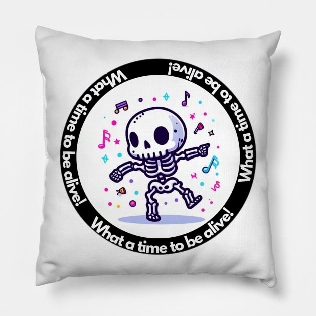 Cute Party Skeleton Illustration Pillow by The Maple Latte Shop