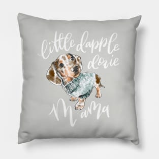 Dapple Doxie Mama, Chocolate in Blue Pillow