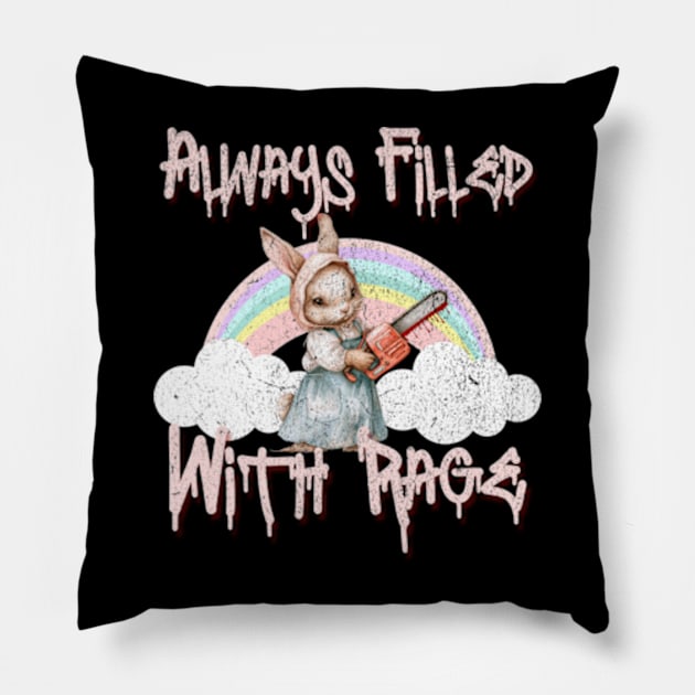 Always Filled With Rage Vintage Chainsaw Bunny Pastel Goth Pillow by Lavender Celeste