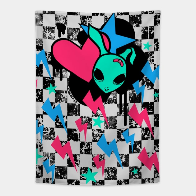 Rock Bunny Checkerboard (Dark Version) Tapestry by Jan Grackle