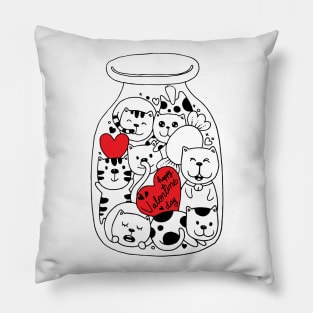 Cat doodles in bottle-valentines day Pillow