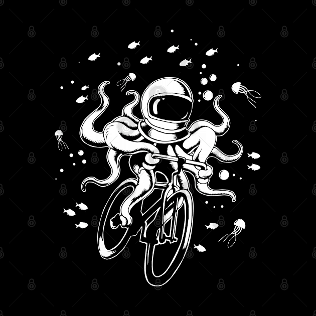 Octopus Bicycle Tshirt Astronaut Kraken Space Squid Cycling by PomegranatePower