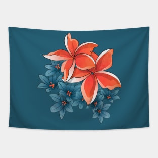 Complementary flowers // orange and blue Tapestry