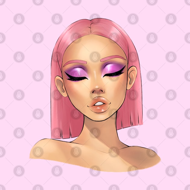 Pink Hair Makeup Girl by klaudiacloud