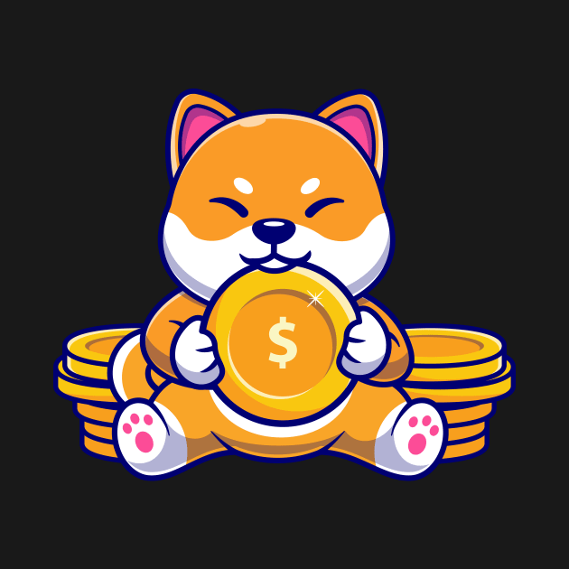 Cute Shiba Inu Dog With Gold Coin Cartoon by Catalyst Labs