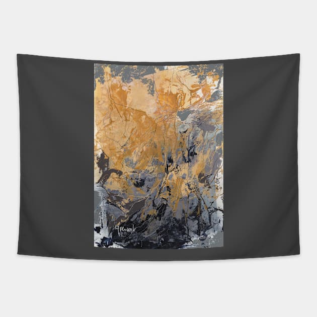 Gold and Grey abstract Tapestry by sukhpalgrewal