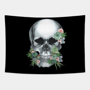 Sugar skull with succulents plants, cool funny cute mask Tapestry