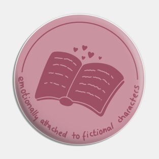 Emotionally attached to fictional characters red pink romance book design with hearts (round) Pin