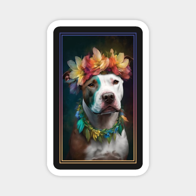 American Staffordshire Terrier Pitbull Vibrant Tropical Flower Tall Digital Oil Painting Portrait  8 Magnet by ArtHouseFlunky