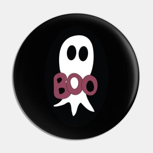 Cute Halloween ghost cartoon with BOO text Pin