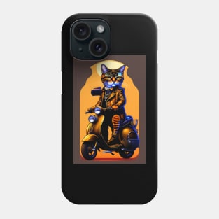 Funny cute cat drive motorcyrcle graphic design artwork Phone Case