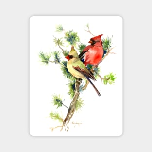 Male and Female Cardinal Birds Magnet