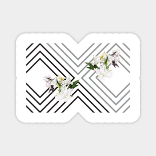 White Flowers & Squares Magnet