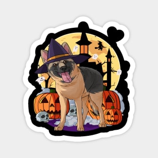 German Shepherd Witch Happy Halloween Magnet