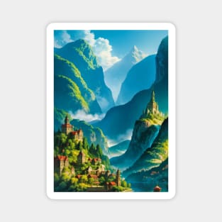 Lovely, green fantasy city in a lush valley Magnet