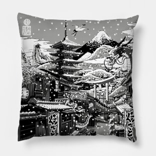 snowing japanese street Pillow
