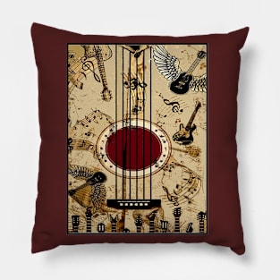 Guitars and Music Abstract Design Print Pillow