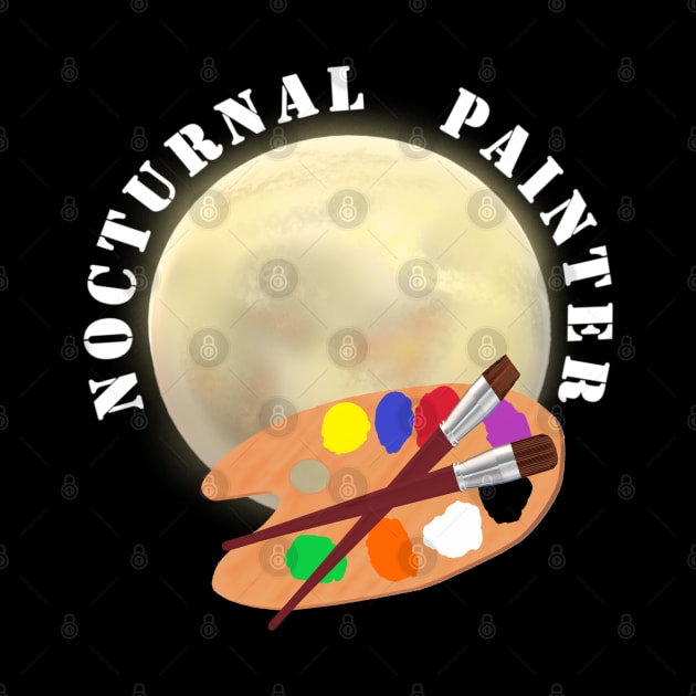 Nocturnal Painter. Moon and Artist Paint Palette with Brushes. by Art By LM Designs 