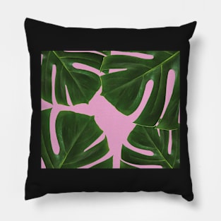 Copy of Graphic green palm leaves, pink background Pillow