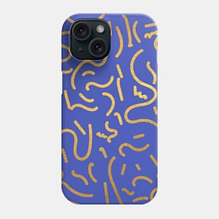 Indigo Blue Gold colored abstract lines pattern Phone Case