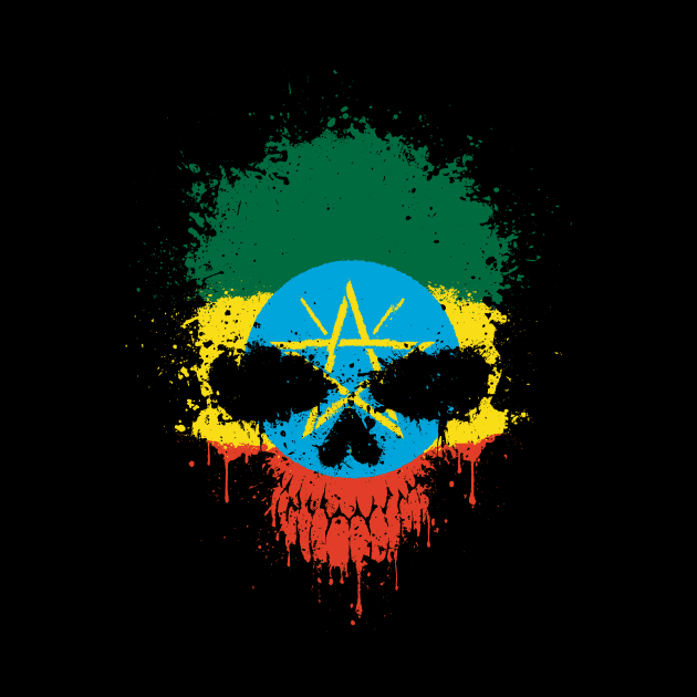 Chaotic Ethiopian Flag Splatter Skull by jeffbartels