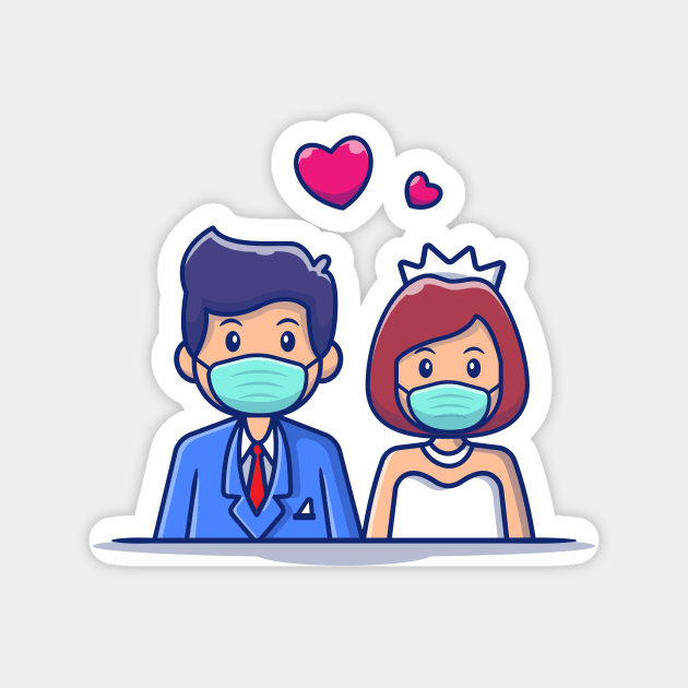 Cute Couple Marriage Man And Woman Wearing Mask Magnet by Catalyst Labs