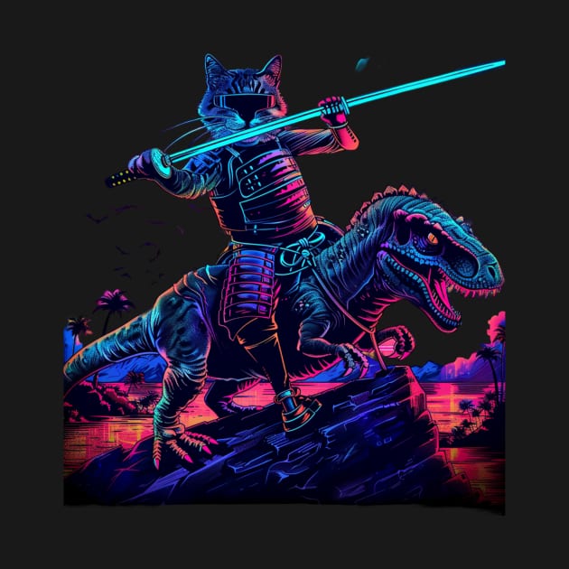 Cat Dinosaur Hunter by skeleton sitting chained