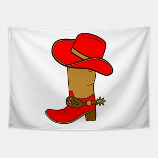 RED And Brown Cowboy Boot And Hat Tapestry