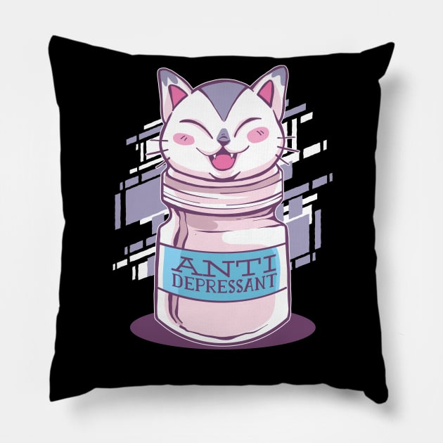 Antidepressant cat Pillow by Dots & Patterns