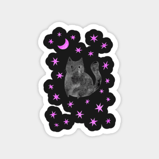 Black Cat with Pink Stars Magnet