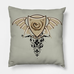 Wonderful dragon on a shield with wings Pillow